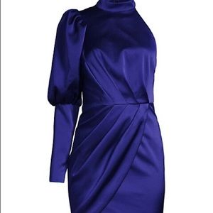 LAVISH ALICE Satin One-Sleeve Wrap Minidress